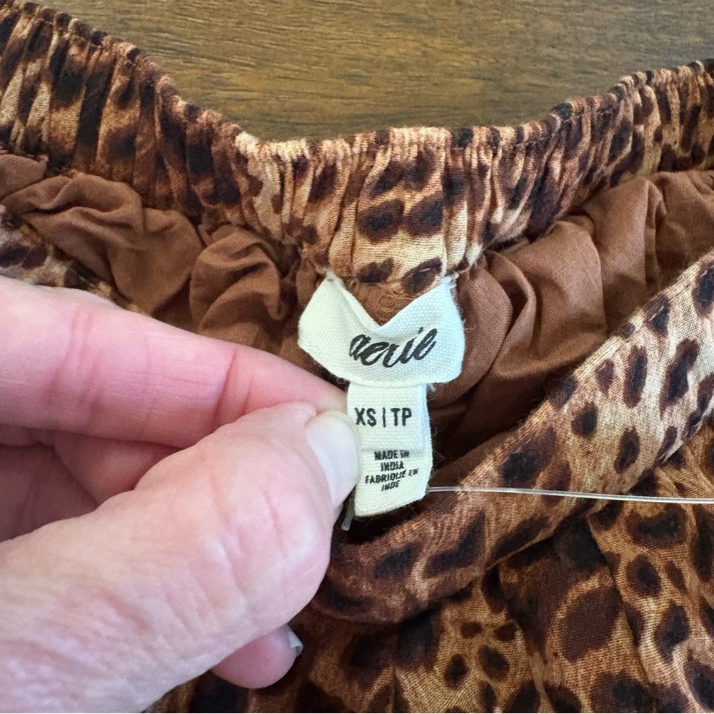 Aerie Leopard Tiered Ruffle Elastic Waist Mini Skirt Shorts 100% Cotton XSMALL - Picture 3 of 12